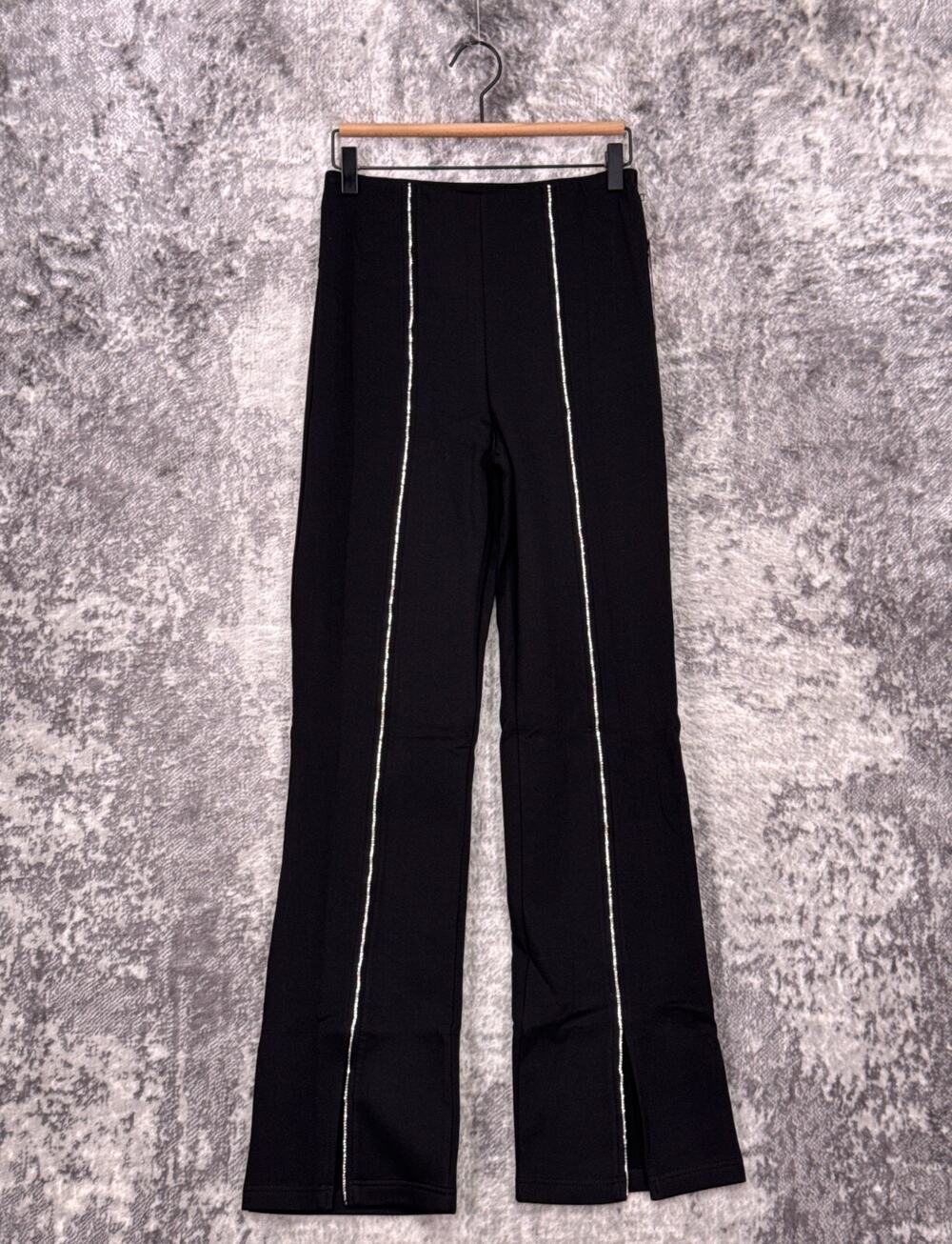 New Carbon38 Pants Medium Womens Black Rhinestone Front Slit Sweatpant